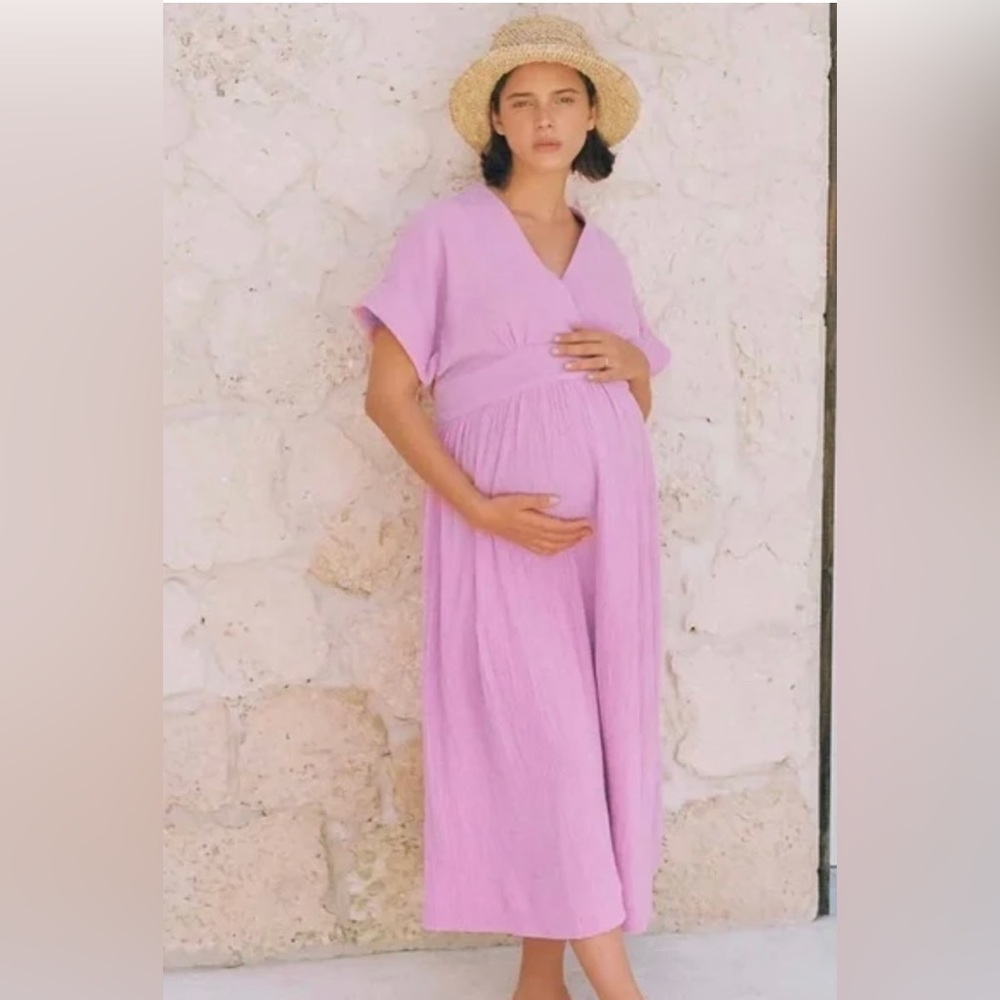 HATCH Carolina Maternity Dress Midi Pink Gauzy Cotton Loose Fit Brand Size 2/M